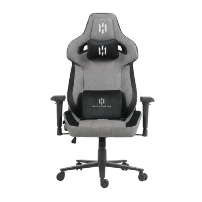 Gray and black gaming chair with 'Skillshairs' logo on a white background